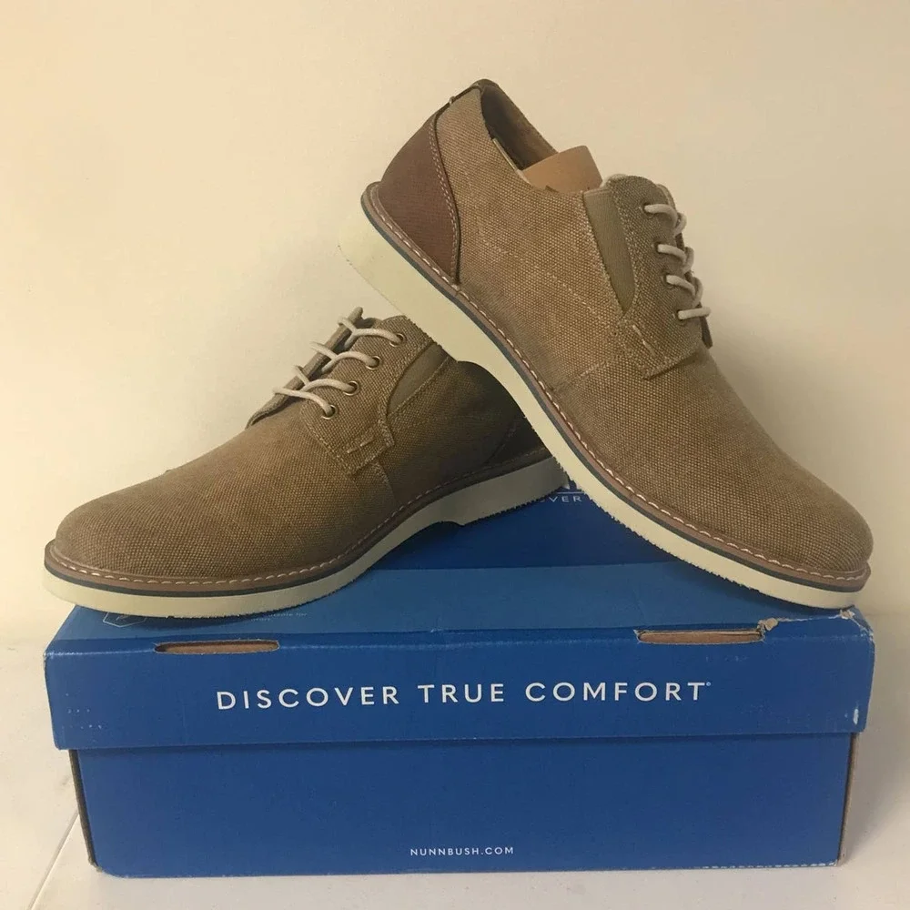 Nunn Bush Mens Size 8.5M Barklay Canvas Plain Toe Oxford. Khaki